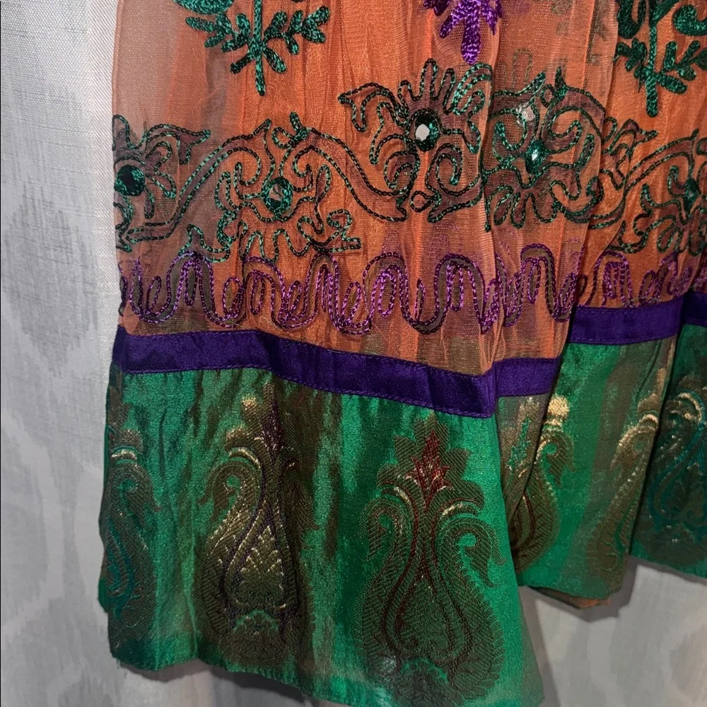 Span Ethnic Dress Orange Purple Green Size L - Picture 6 of 8